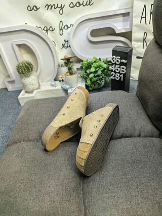 Adidas Beige Brown Suede Upper Cork Sole Slippers 6