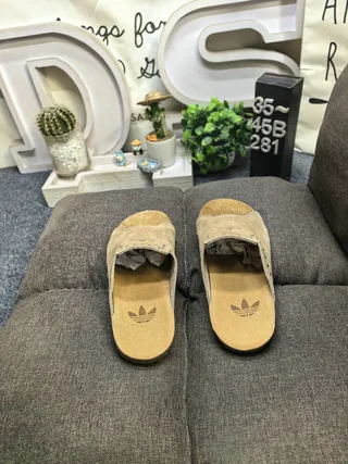 Adidas Beige Brown Suede Upper Cork Sole Slippers 8
