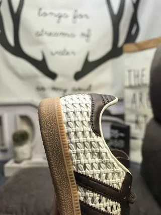 Adidas Beige Brown Woven Textile Upper Leather Overlays Lifestyle Sneakers 3