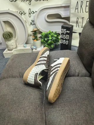Adidas Beige Brown Woven Textile Upper Leather Overlays Lifestyle Sneakers 6