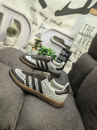 Adidas Beige Brown Woven Textile Upper Leather Overlays Lifestyle Sneakers 7