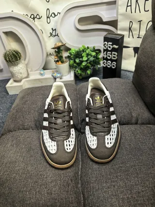 Adidas Beige Brown Woven Textile Upper Leather Overlays Lifestyle Sneakers 10