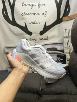 Adidas Beige Gray Engineered Mesh Upper Three-Stripe Side Panel Lifestyle Sneakers 5