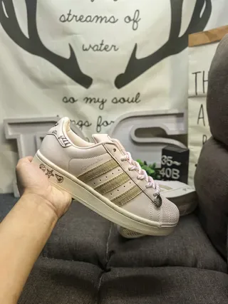 Adidas Beige Pink Shell-Toe Three-Stripe Lifestyle Sneakers 5