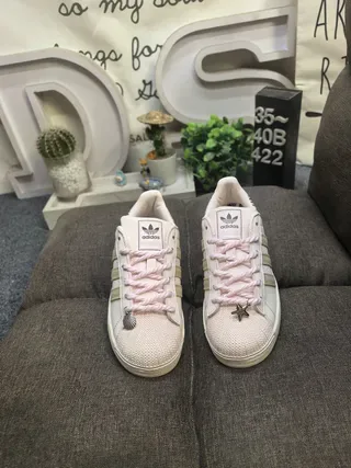 Adidas Beige Pink Shell-Toe Three-Stripe Lifestyle Sneakers 10