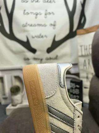 Adidas Beige Silver Suede Upper Metallic Stripes Lifestyle Sneakers 3