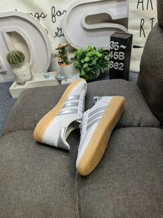 Adidas Beige Silver Suede Upper Metallic Stripes Lifestyle Sneakers 6
