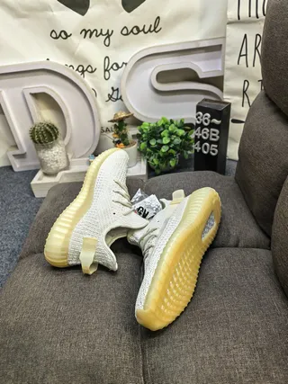 Adidas Beige Yellow Knit Upper Translucent Ridged Sole Lifestyle Sneakers 6