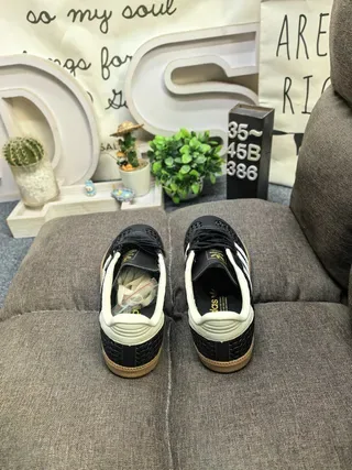 Adidas Black Beige Woven Upper Off-White Leather Accents Lifestyle Sneakers 8
