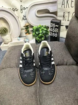 Adidas Black Beige Woven Upper Off-White Leather Accents Lifestyle Sneakers 10