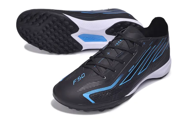 Adidas Noir Bleu Haut Synthétique Accents Graphiques Chaussures de Football Turf 14