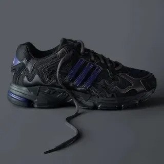 Adidas Black Blue Wave-Patterned Overlays Sculpted Midsole Chunky Sneakers