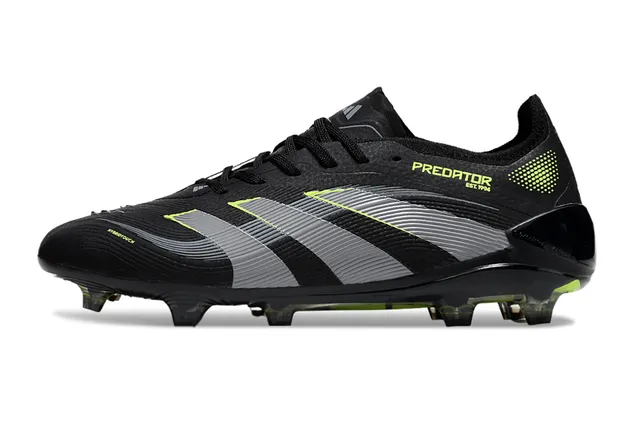 Adidas Chaussures de foot Firm-Ground avec upper synthétique noir vert, branding en neon lime 3