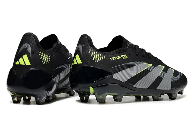 Adidas Chaussures de foot Firm-Ground avec upper synthétique noir vert, branding en neon lime 5
