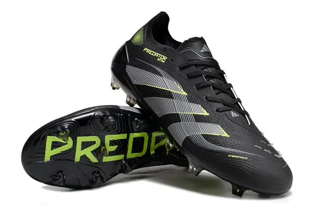Adidas Chaussures de foot Firm-Ground avec upper synthétique noir vert, branding en neon lime 6