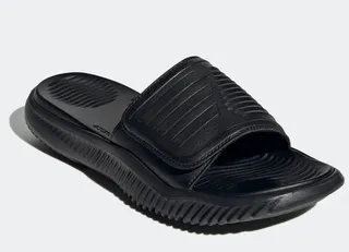 Adidas Black Molded EVA Sole Embossed Three-Stripe Strap Slippers 7