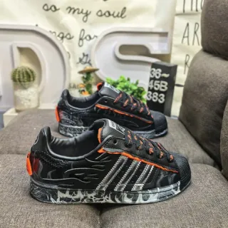 Adidas Black Orange Leather Upper Contrast Laces And Heel Tab Lifestyle Sneakers