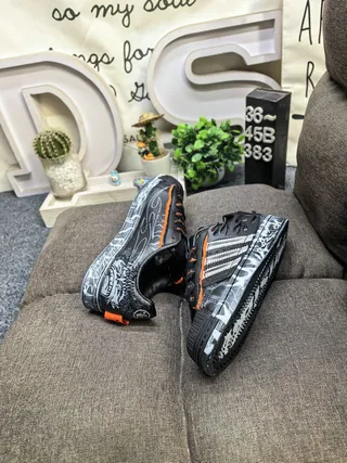 Adidas Black Orange Leather Upper Contrast Laces And Heel Tab Lifestyle Sneakers 6
