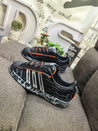 Adidas Black Orange Leather Upper Contrast Laces And Heel Tab Lifestyle Sneakers 7