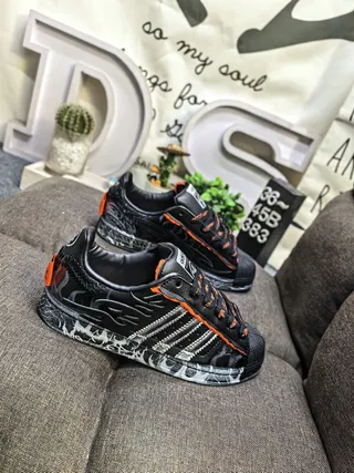 Adidas Black Orange Leather Upper Contrast Laces And Heel Tab Lifestyle Sneakers 9