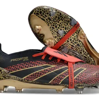 Adidas Black Red Leopard-Print Heel Counter Scale-Textured Upper Firm-Ground Soccer Shoes