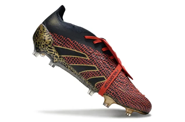 Adidas Chaussures de football Noir Rouge Contrefort talon imprimé léopard Empeigne texturée à l'échelle Soles pour terrain ferme 2