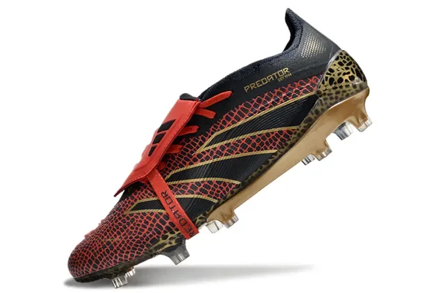 Adidas Chaussures de football Noir Rouge Contrefort talon imprimé léopard Empeigne texturée à l'échelle Soles pour terrain ferme 3