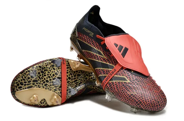 Adidas Chaussures de football Noir Rouge Contrefort talon imprimé léopard Empeigne texturée à l'échelle Soles pour terrain ferme 4