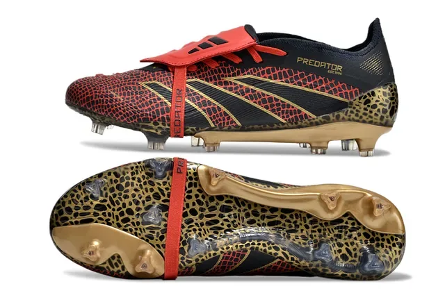 Adidas Chaussures de football Noir Rouge Contrefort talon imprimé léopard Empeigne texturée à l'échelle Soles pour terrain ferme 6