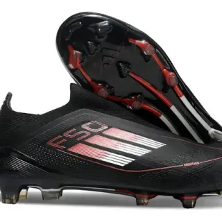Adidas Black Red Sock-Fit Knit Upper Asymmetrical Lacing System Firm-Ground Soccer Shoes