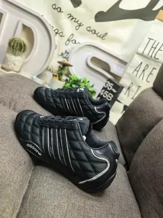 Adidas Black Silver Quilted Diamond-Stitched Upper Three-Stripe Side Panel Lifestyle Sneakers 7