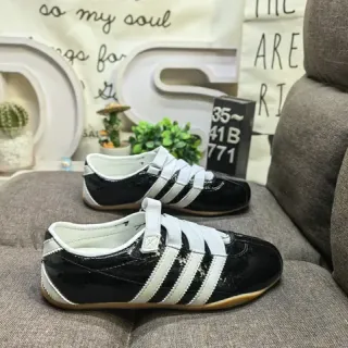 Adidas Black White Glossy Patent Leather Upper Three Stripes Lifestyle Sneakers