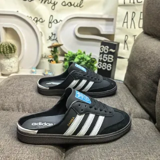 Adidas Black White Lace-Up Mule Three-Stripe Side Panel Casual Shoes