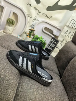 Adidas Black White Lace-Up Mule Three-Stripe Side Panel Casual Shoes 7