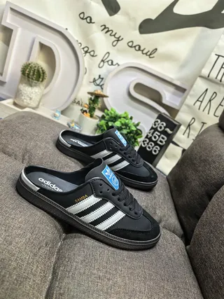 Adidas Black White Lace-Up Mule Three-Stripe Side Panel Casual Shoes 9