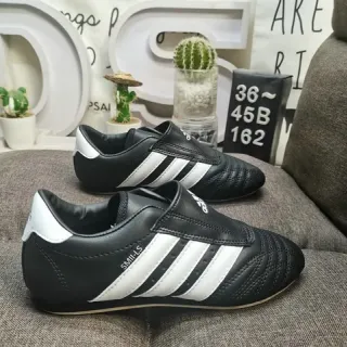 Adidas Black White Laceless Slip-On Quilted Leather Upper Indoor Soccer Shoes