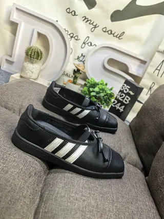 Adidas Black White Leather-Like Upper Three Stripes Mary Jane Shoes 9