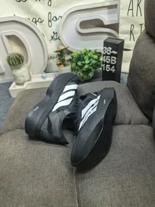 Adidas Black White Leather/synthetic Upper Three-Stripe Branding Lifestyle Sneakers 6