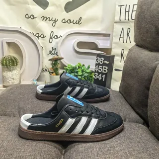 Adidas Black White Leather Upper Three-Stripe Side Panel Lifestyle Sneakers
