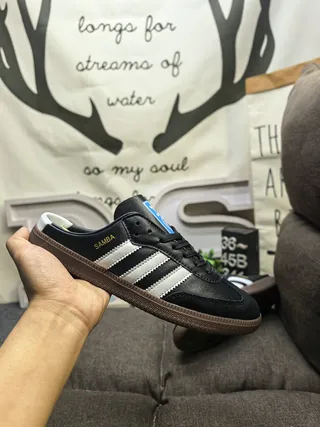 Adidas Black White Leather Upper Three-Stripe Side Panel Lifestyle Sneakers 5