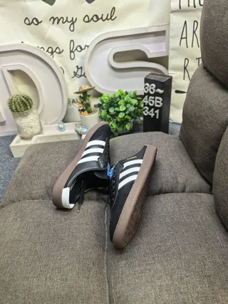 Adidas Black White Leather Upper Three-Stripe Side Panel Lifestyle Sneakers 6