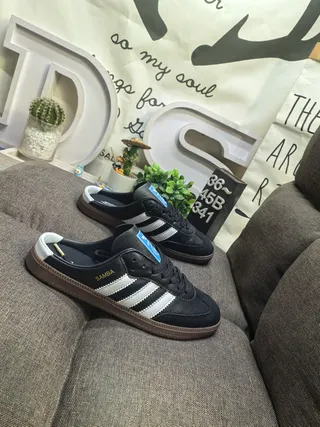 Adidas Black White Leather Upper Three-Stripe Side Panel Lifestyle Sneakers 9