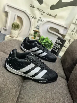 Adidas Black White Low-Top Leather Upper Sneakers 9