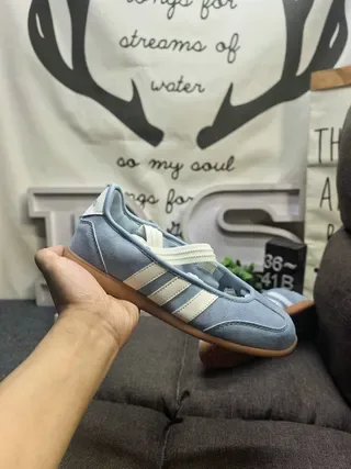 Adidas Blue Beige Laceless Slip-On Three-Stripe Side Panel Lifestyle Sneakers 5