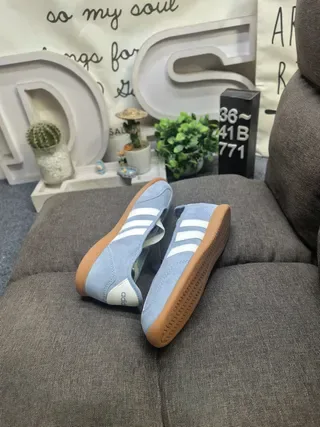 Adidas Blue Beige Laceless Slip-On Three-Stripe Side Panel Lifestyle Sneakers 6