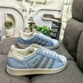 Adidas Blue Beige Suede Upper Shell Toe Lifestyle Sneakers