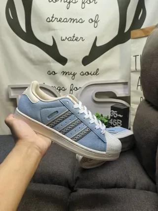 Adidas Blue Beige Suede Upper Shell Toe Lifestyle Sneakers 5