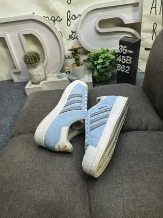Adidas Blue Beige Suede Upper Shell Toe Lifestyle Sneakers 6