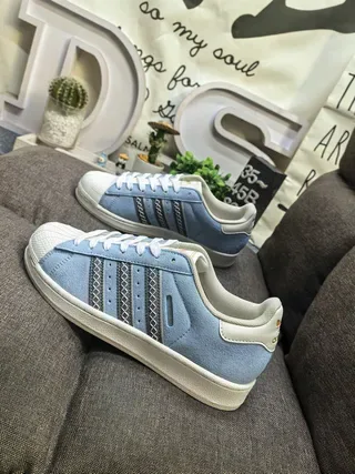 Adidas Blue Beige Suede Upper Shell Toe Lifestyle Sneakers 7