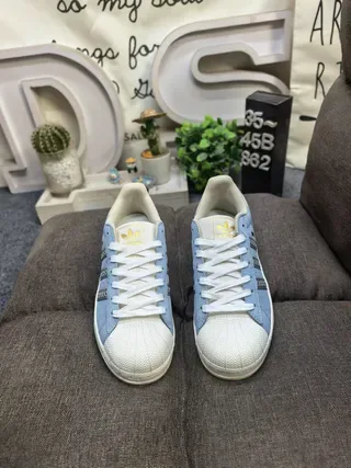 Adidas Blue Beige Suede Upper Shell Toe Lifestyle Sneakers 10